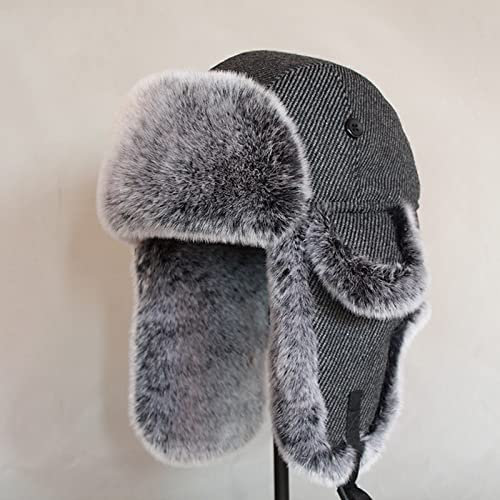 Ciamlir Russische Mütze Männer Frauen Winter Bombermütze Ushanka Mit Ohrenklappen Kunstpelz Trappermütze Ohrenklappen Warme Mütze Für Schnee, Grau, 60-62 cm