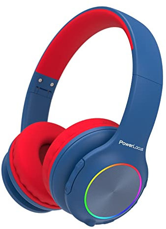 Cuffie per Bambini, PowerLocus Cuffie Bluetooth con Luce LED, Cuffie Senza Fili Pieghevoli con Microfono, Micro SD/TF, HD Stereo, 94DB Limitazione del Volume, Wireless e con Cavo,per Ragazzi e Ragazze