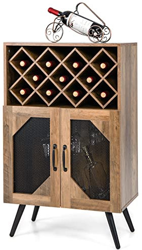 GOPLUS Weinbarschrank Holz, Buffetschrank mit abnehmbarem Weinregal, Sideboard Küche mit Glashalter, Weinschrank Vintage für Wohnzimmer & Esszimmer