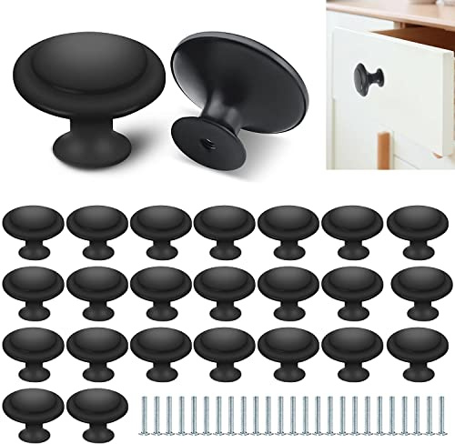 FAURAPMNG Runde Küchenschrankknäufe, 27 mm, runde Schubladengriffe, Schranktürknäufe, Schrankgriffe, Schubladengriffe, Hardware mit Schrauben für Kommoden, Schubladen, 25 Stück (mattschwarz)