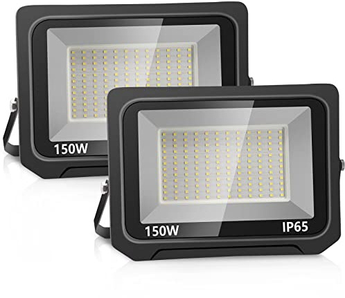 loyal 2 Pezzi 150W Faretto LED da Esterno 15000LM, Super Luminosa Bianco Freddo 6000K Fari LED Lampada, Impermeabile IP65 Proiettore Faro, Luce di Sicurezza per Garage Giardino Corridoio Piazza