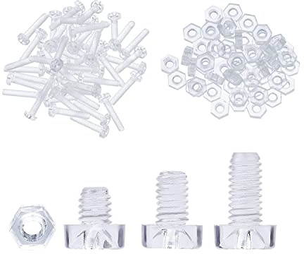 Lot de 50 vis en plastique et 50 écrous, vis transparentes M4 x 12 mm, écrou M4 x 3,5 mm, vis à tête cruciforme en acrylique
