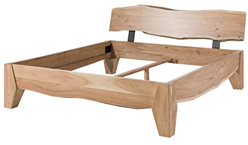 MASSIVMOEBEL24.DE | Pure Acacia massives Holzbett #314 - Natur lackiert | aus Akazien-Holz | mit gewinkeltem Kopfteil | mit Beinen | 180cmx200cm | Massivholzbett Doppelbett