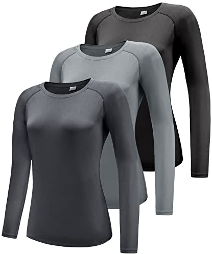 Boyzn Women's 3 Pack Short/Long Sleeve Workout Running Shirts, UPF 50+ Sun Protection Shirts, Athletic Exercise Gym T-Shirts