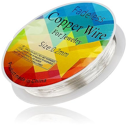 Rotolo di Filo per Gioielli, 0,2 mm x 25 m, Resistente All'Ossidazione, Filo di Rame per Creazione (Argento)