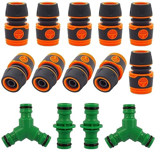 Taicols 14 Stück Schlauchverbinder, Enthalten 10 Stück 1/2 Zoll Schlauchkupplung, 2 Y Splitter, 2 Doppel Stecker, Gartenschlauch Verbinder, für Gartenbewässerungssystem Schläuche Rohr Verbinden