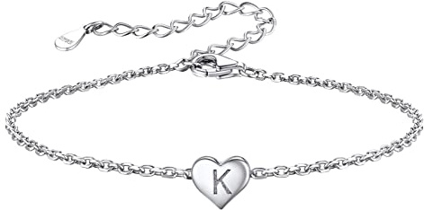 isigno Pulsera Letra Inicial A-Z Pulseras con Iniciales Cadena Acero inoxidable para Mujer y Hombre con Inicial de Nombre Pulsera Corazón con Letra Grabado Regalo para Familia, Amiga, Novios