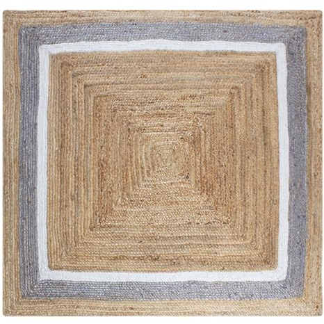 CASAVANI Heavy Material Hand Braided Jute 3x5 Natural Jute Beige Multi Geometric Design Hand Woven Rug Flatweave Area Carpet Indoor Outdoor Rugs for Kitchen Garden Yoga Mat
