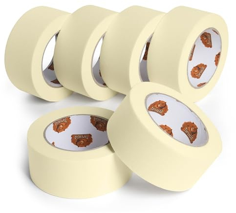 TAPEBEAR Maskeringstejp beige 48 mm x 55 m, målningstejp | Karosseritejp, dekorativ självhäftande tejp för renoveringsarbeten, hantverk, konst, 6 rullar
