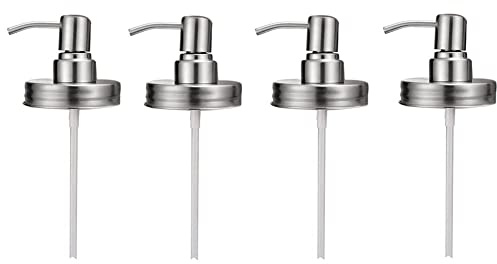 RESFNSE 4 Pack Jar Soap Dispenser Lids with Pumps,Lotion Soap Dispenser Lids for 16Oz Regular Mouth Jar Decor,Silver