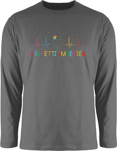 Langarmshirt Herren Langarm Shirt - Karneval & - Konfetti im Herzen Herzschlag Fasching I - 3XL - Dunkelgrau - Oberteile mit lustige Faschings t- Shirts Karnevals EKG Tshirt t faschingsshirt