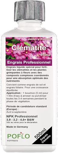 POFLO Engrais pour clématites et plantes grimpantes à fleurs. | Engrais complet liquide NPK de haute qualité issu de l'horticulture. (500 ml)