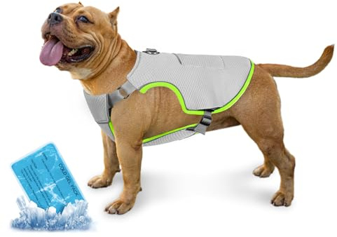 Kühlweste Hund mit 1 Gel-Eisbeutel Hundekühlwesten Reflektierende und Atmungsaktive Kühlmantel Kühljacke für Mittlere Kleine Hunde kühlhalsband Sonnenschutz kühlung Sommer Grau M