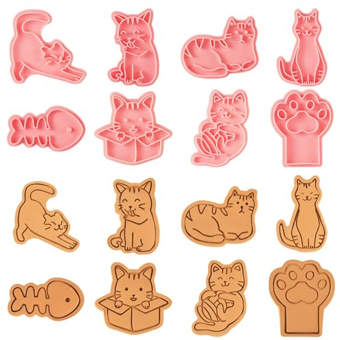 8 Uds Cortador de Galletas Gato, Lindo Pata de Gato Cortadores de Galletas para Golosinas Moldes Galletas Gatos Cortadores de Galletas Animales para Golosinas para Gatos y Hornear