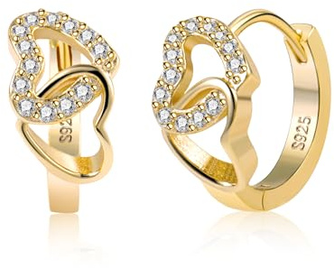 ALEXCRAFT Pendientes Aro Pequeños Corazón Oro, Pendientes Huggie Gruesos Circonitas, Chunky, Minimalistas, Brillante, Hipoalergenicos, 14K Oro, Geométrico, Mujer, Hombre, Regalos de Joyerí