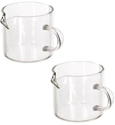 EDOBLUE 2 Sets of Espresso Cups, 4 oz Double-Ended Glasses, Cream Cups with Handles, Clear Glass Milk Cups, Espresso Machine Accessories, for Milk Coffee Tea Bee Syrup Mini Coffee Cups