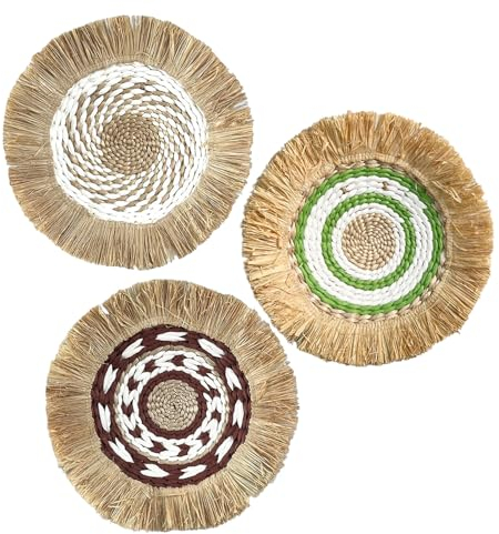 MINGZHE Wandkorb-Dekor, 3er-Set, Gewebte Korb-Wanddekoration, Moderner Hängender Wandkorb, Handgefertigter Dekorativer Korb für Wanddekoration, Tischdekoration, Boho-Wanddekoration(weiß Grün)