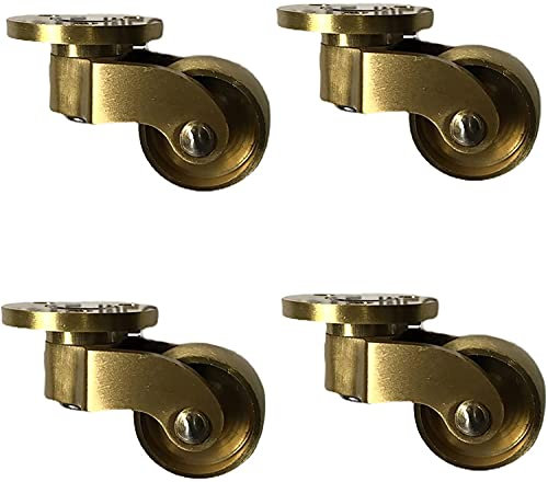 Ruedas 4 Ruedas de Latón Macizo,Ruedas Giratorias,Ruedas para Muebles,Ruedas de Servicio Pesado para Comedor,Coche, Silla de Oficina,Muebles con Carrito,Estilo Retro,Sin Ruido,Con Tornillos-Gold