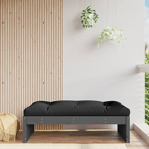 Homgoday Gartenhocker Sitzhocker Fußhocker Holzhocker Balkon Sitzhocker Gartenmöbel Hocker fürBalkon Terrasse Garten Grau 120x80 cm Massivholz Kiefer