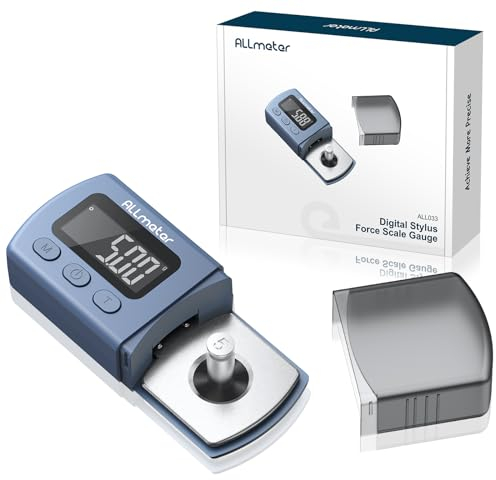 ALLmeter Tester di Forza per Stilo Giradischi Professionale, Alta Precisione 0.01g, Bilancia Digitale 0-5g con Custodia, LCD Retroilluminato, Scala di Tracciamento per Pickup MM MC MI e Piezoelettrici