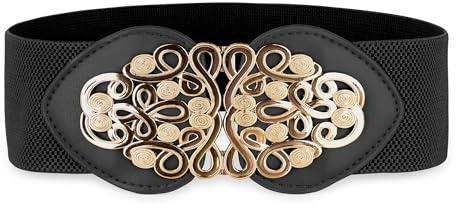 BlackButterfly Midjeskärp Dam Filigranspänne Guld | Oval konstläderplatta, Slingor och droppar, Guldfärgat beslag, Töjbar resår runt om, Barockkänsla, Storlek S-XXL
