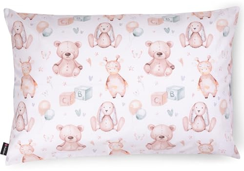 PinkZebra Kopfkissenbezug Kinder, Kissenbezug 35 x 40 cm aus 100% Baumwolle, Kissenhülle Jungen, Öko-tex Standard 100, Kinderbezüge mit Reißverschluss, Kuscheltiere
