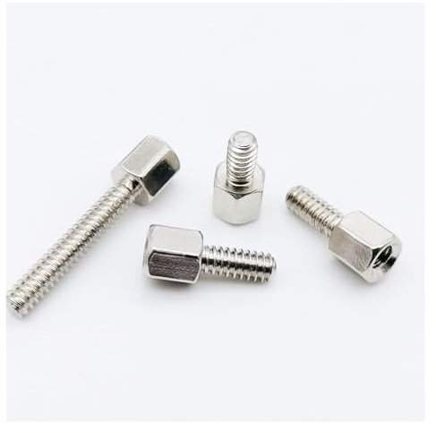 Manoud 20 Stück Messing Kupfer vernickelt # 4-40 * 5 + L Sechskant Abstandshalter Stecker-Buchse Abstandshalter Schraubenbolzen for Leiterplatte Motherboard COM-Anschluss(Outside Thread 9mm)