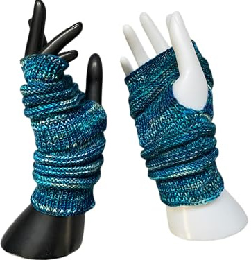 Handgestrickte Handstulpen „Meeresflüstern, Blau-Petrol