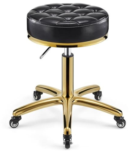 Robuster hydraulischer Rollhocker mit Höhenverstellung und Schwenkrädern für Küche, Salon, Massage, Klinik, Bar und Büro, goldene Stuhlstange im Lieferumfang enthalten