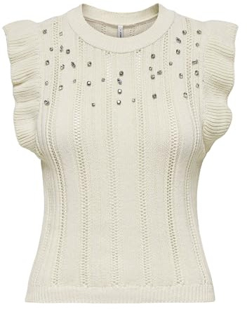 ONLY Onlnewtulle Life SL Frill Bling Top KNT para Mujer, Crudo, L