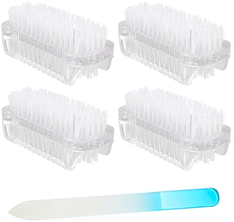 HENGBIRD 4 cepillos de uñas de dos caras con cerdas duras, cepillo de uñas de plástico, cepillo de uñas con lima de uñas