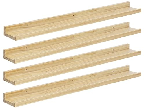 eSituro 4er Set Wandregal Holz, Hängeregal Schweberegal Bilderleiste, Wanddeko für Wohnzimmer Schlafzimmer Küche Badezimmer, 10 kg Belastbarkeit, natürliche Holzfarbe, B80xH4xT10 cm, SWS0378-4