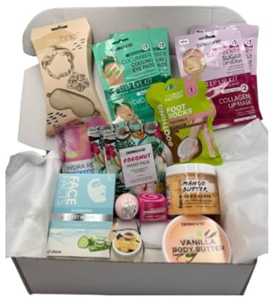 Luxury Gift Set for Women – Indulgent Bath & Face Essentials with Vanilla Body Butter, Mango Scrub, Masks, Lip & Eye Kits, Candle, Satin Accessories – Perfect Pamper Gifts