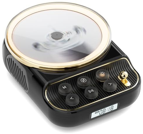 Lettore CD Portatile Bluetooth con Altoparlante Lettore musica da tavolo a parete con supporto Riproduzione TYPE-C/AUX Presa per cuffie nero