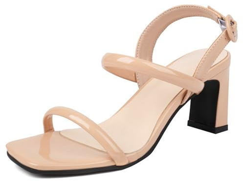 Gueploer Sandalias Clásicas De Tacón para Mujer, con Punta Abierta Tiras Y Tacón Grueso con Hebilla En El Tobillo para Fiestas Diarias