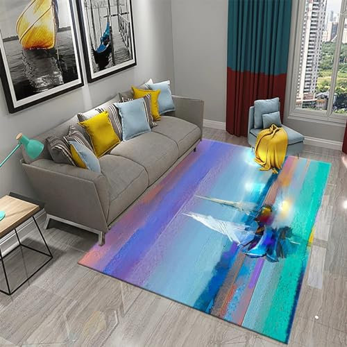 Kinder Teppich Mädchen 3D Ölgemälde Segelboot Sonnenuntergang Meereslandschaft Flächenteppich Schlafzimmer Dekor Teenager Rutschfest Bequem Boden Freizeitmatte 80 X 120 Cm - Schmutzabweis -29214605148