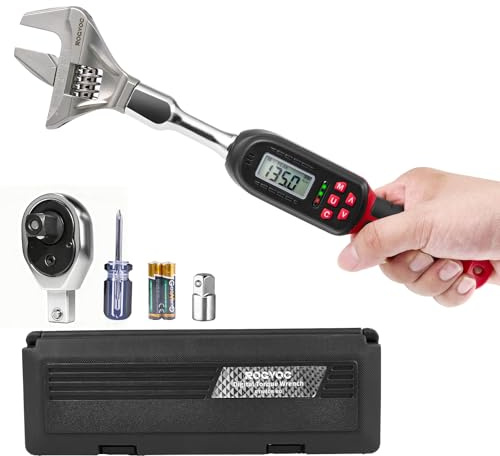 Rogvoc Llave dinamométrica digital ajustable de 6.8-135 N.m, llave dinamométrica electrónica intercambiable con extremo abierto de 42 mm y trinquete de 1/2 pulgada, precisión del 2%, alerta de