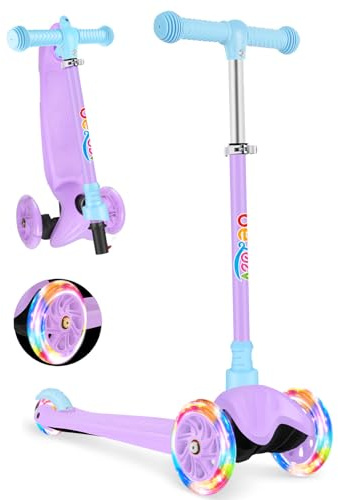 BELEEV Trottinette pour Enfant 2 Ans, Trotinette à 3 Roues pour Fille et Garçon, LED Roues Lumineuses, 4 Hauteur Réglable, Inclinée pour Diriger, Plateau Antidérapant Scooter pour Tout-Petits 2-6 Ans