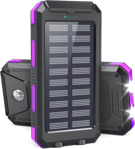 Power Bank Solare Impermeabile, Porta USB-C per Ricarica Rapida, con 4 uscite, per Smartphone, Tablet