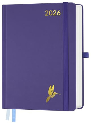 FEKSINO Kalender 2026 Tagesplaner A5 1 Tag 1 Seite - Tageskalender 2026 Hardcover,Terminplaner & Buchekalender 2026, 100 GSM Papier für Arbeit Studium Alltag - Lila