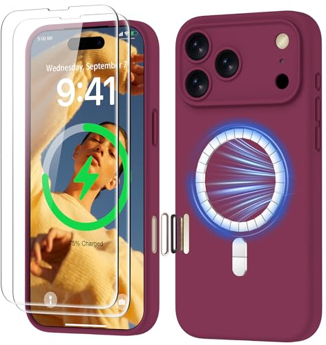 GOODVISH for iPhone 17 Pro Max Case Liquid Silicone with MagSafe, Wine Red | Built-in Magnetic Ring, with 2X Screen Protectors, Full Camera Protection, Shockproof Phone Case, Anti-Scratch&Durable Cover