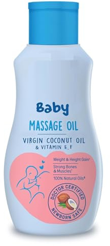 Baby Massage Oil for Newborns | 100% Virgin Coconut Oil with Vitamin E & F | Clinically Proven for Better Growth & Stronger Bones | Gentle & Natural | 200ml