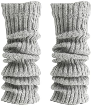 Leg Warmers Ladies Knitted White Black Leg Warmers Fluffy Boots Ankle Y2k 80s 90s Kawaii Uk for Women Girls Ladies Keep Warm Fashionable Calf Socks Pairs for Ballet Dance Yoga Ice Skating(Grey)