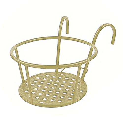 Helilyco Cestino per ringhiera con rivestimento antiruggine, diametro superiore 22 cm, in ferro, da appendere, per balcone, giardino, recinzione, giallo terroso, confezione da 1