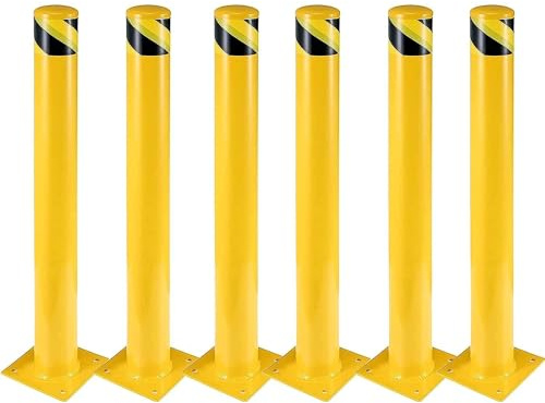 6-Pack 36 Inch Steel Safety Bollard Post, 4.5 Inch Diameter Metal Safety Bollard with 16 Anchor Bolts for Driveway Barrier, Parking Pole, Traffic Control