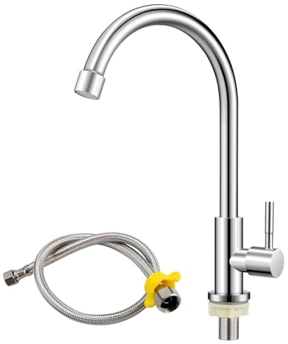 Col de Cygne Robinet Inoxydables Robinet eau Froide Pivotant à 360° Robinet eau Froide lave Main Amovible Laiton Epais Avec Tuyau Raccordement 60 CM Adapté aux Salles Bains,Cuisines