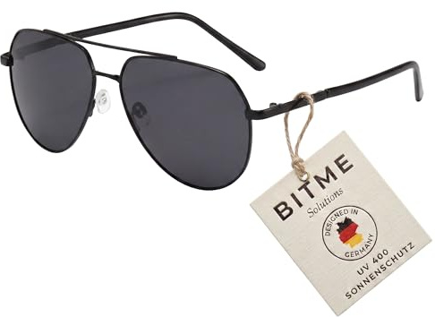 BitME Solutions Sonnenbrille Herren Polarisiert – UV400 Schutz Pilotenbrille Stil für Männer – Rechteckiges Design, Ideal zum Autofahren & Business – Inkl. Etui Schwarz
