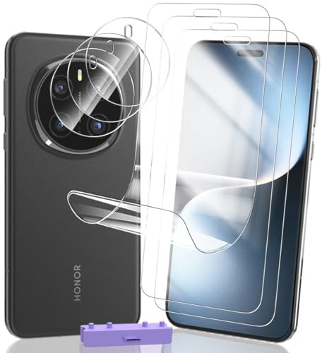Rniidaaz 3+3 Piezas Protector de Pantalla para Honor Magic 7 Pro | HD Película TPU Full Cover, Incl. Kit de instalación, Cristal para Cámara 9H, Antiarañazos, Sensibilidad Táctil, Sin Burbujas