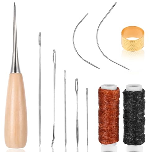 Ouligay Kit di aghi e fili per pelle, kit da cucito per tappezzeria, ago e filo resistenti, aghi per cucire a mano per tappezzeria, tappeti, pellicce, tela, riparazione fai da te