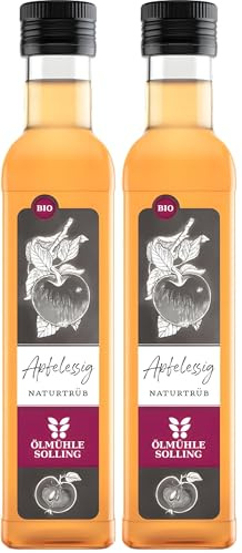 ÖLMÜHLE SOLLING - BIO Apfelessig Naturtrüb | Apfelessig hergestellt aus frisch gepresstem, naturtrübem Apfelsaft. Ideal für fruchtige Salatdressings sowie Suppen und Saucen | Inhalt: 250 ml